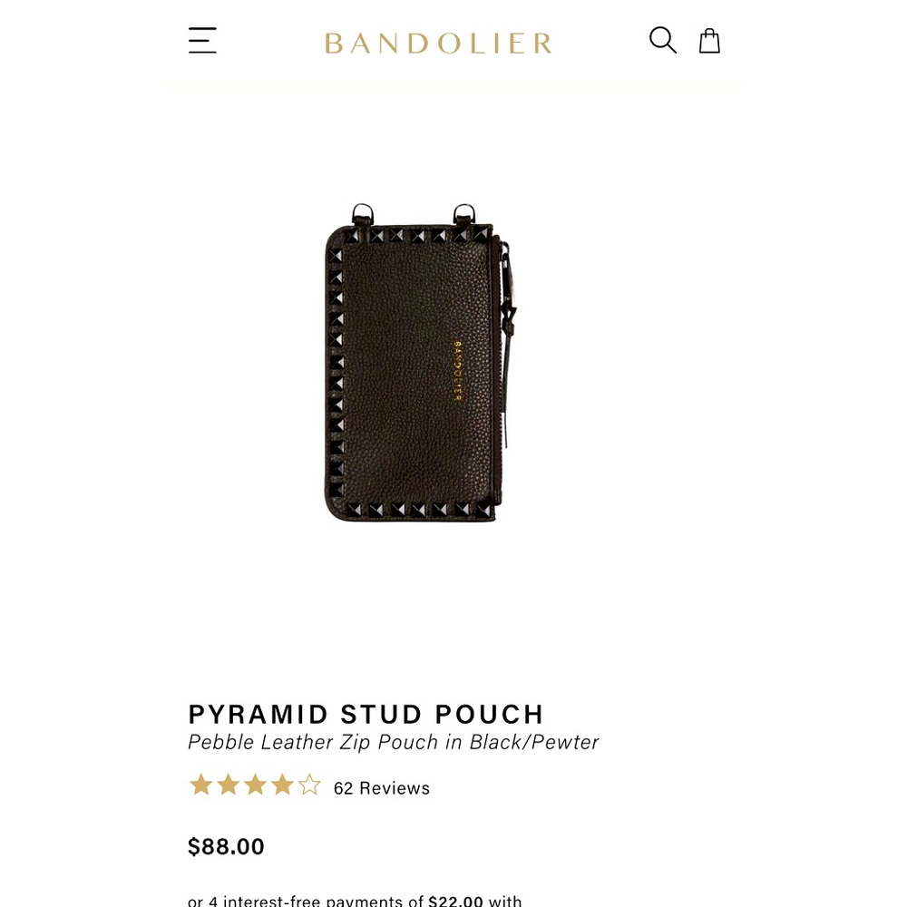 Bandolier Zip Pouch Black & Pewter case w crossbody strap